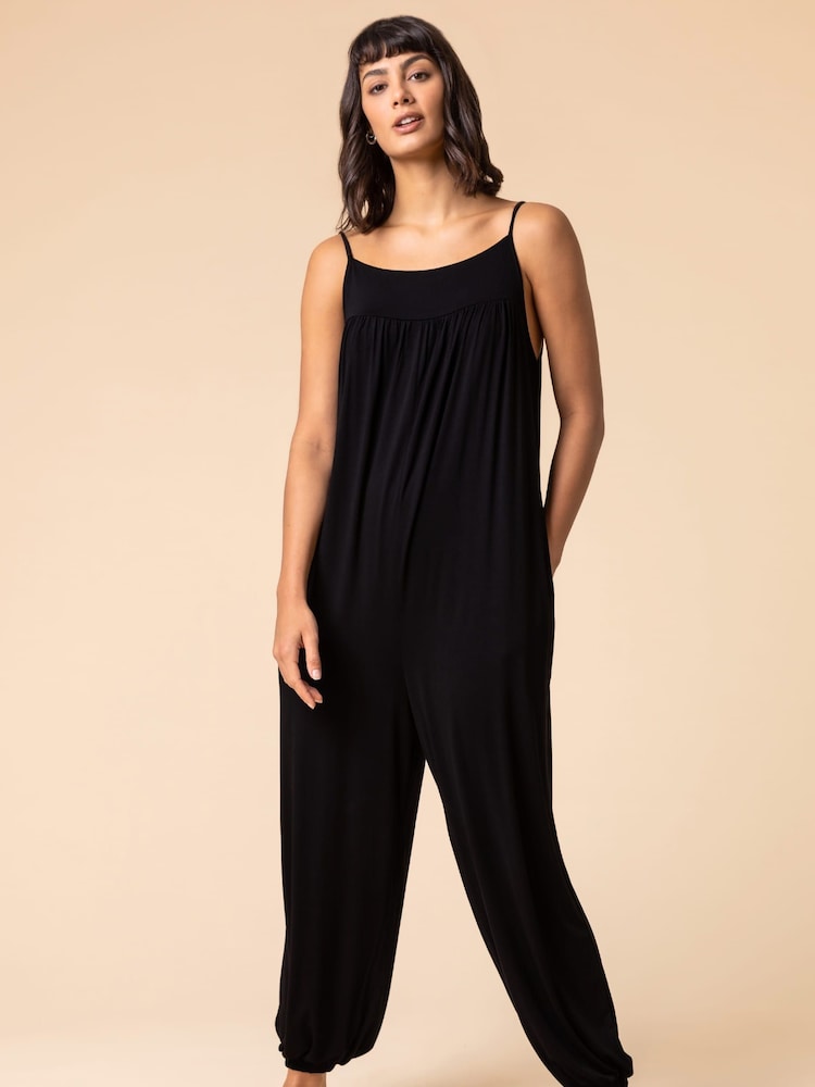 Roman Black Strappy Full Length Jersey Jumpsuit - Image 1 of 5