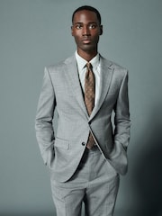 Grey Regular Fit Trimmed Textured Suit Jacket - Image 1 of 10