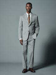 Grey Regular Fit Trimmed Textured Suit Jacket - Image 2 of 10