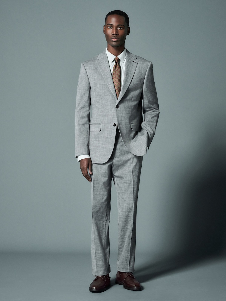 Grey Regular Fit Trimmed Textured Suit Jacket - Image 2 of 10