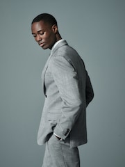 Grey Regular Fit Trimmed Textured Suit Jacket - Image 3 of 10