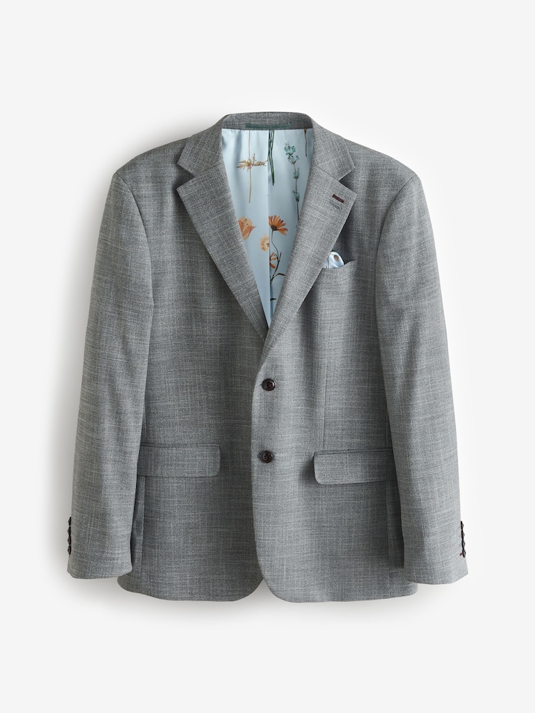 Grey Regular Fit Trimmed Textured Suit Jacket - Image 5 of 10