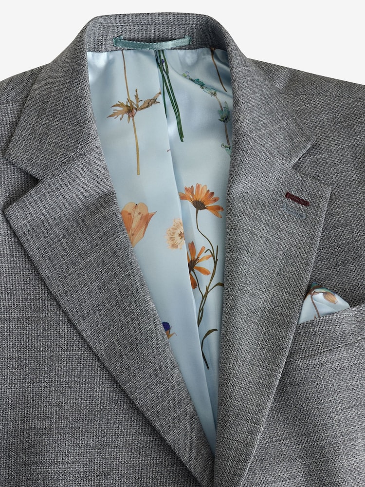 Grey Regular Fit Trimmed Textured Suit Jacket - Image 7 of 10