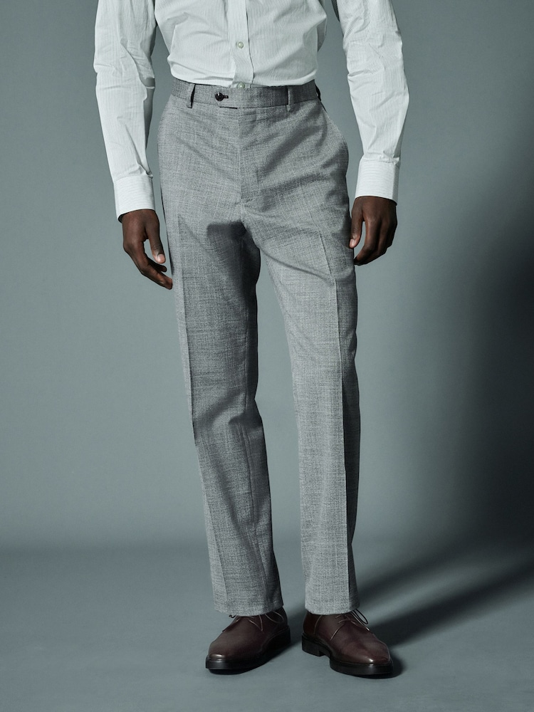 Grey Regular Fit Trimmed Textured Suit Trousers - Image 1 of 8