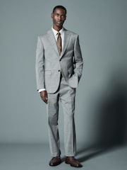 Grey Regular Fit Trimmed Textured Suit Trousers - Image 2 of 8