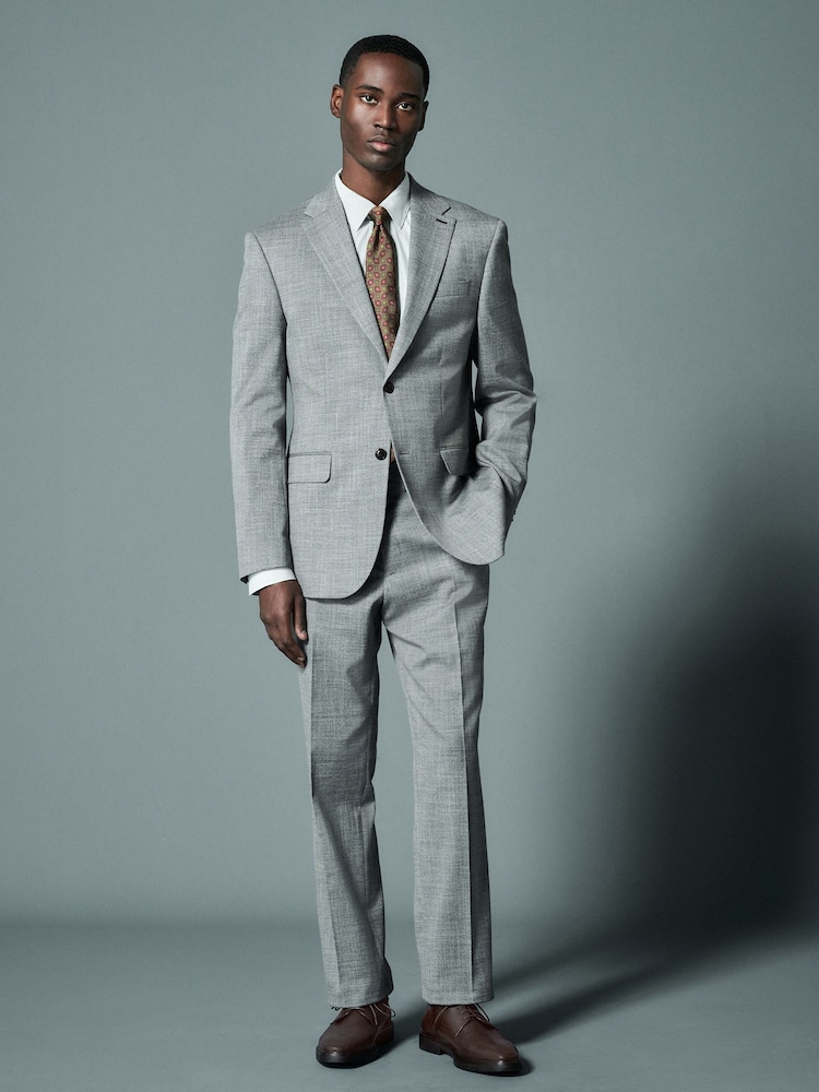 Grey Regular Fit Trimmed Textured Suit Trousers - Image 2 of 8