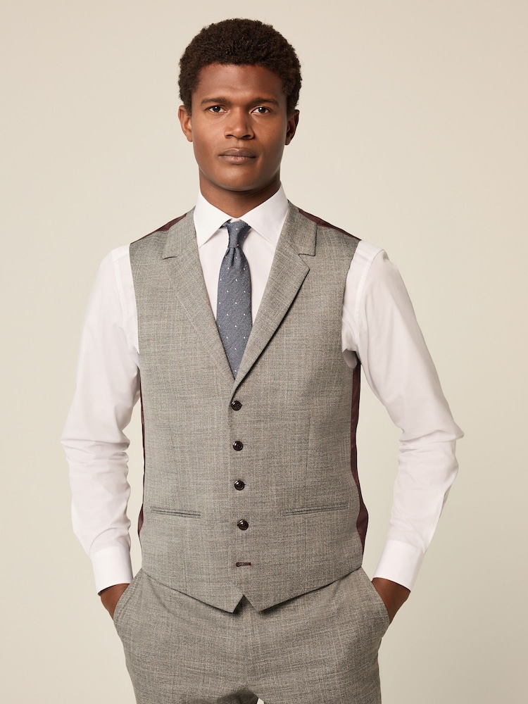 Gris - Coupe classique Gilet texturé à bordures pour costumes - Image 1 of 8