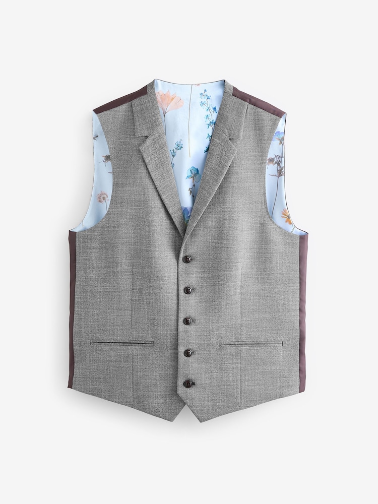 Gris - Coupe classique Gilet texturé à bordures pour costumes - Image 5 of 8
