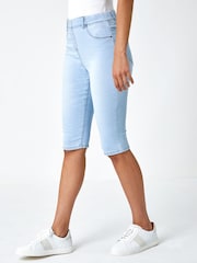 Roman Light Blue Denim Stretch Knee Length Pedal Pusher Jeans - Image 1 of 6