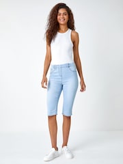 Roman Light Blue Denim Stretch Knee Length Pedal Pusher Jeans - Image 3 of 6