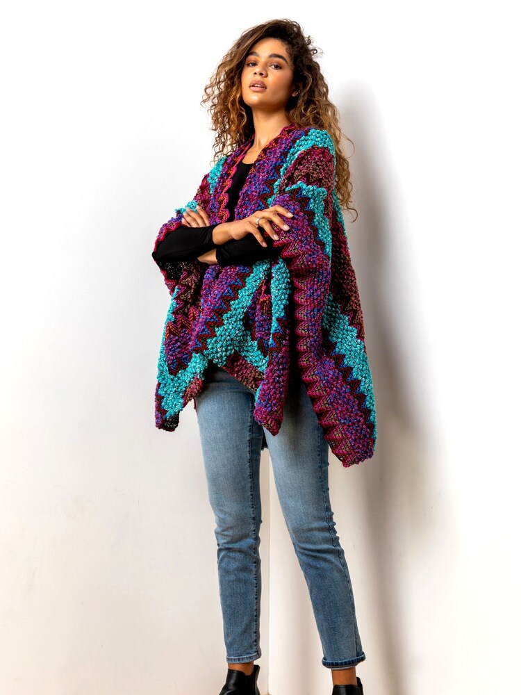 Roman Purple Print Boho Cape Cardigan - Image 1 of 4