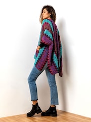 Roman Purple Print Boho Cape Cardigan - Image 2 of 4