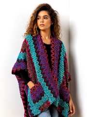 Roman Purple Print Boho Cape Cardigan - Image 3 of 4