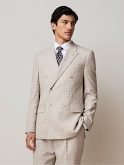 Stone Slim Fit Textured Double Breasted Suit Jacket - Image 1 of 13