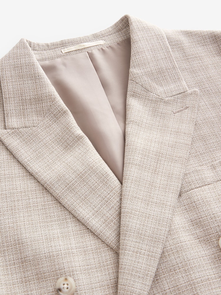 Stone Slim Fit Textured Double Breasted Suit Jacket - Image 10 of 13