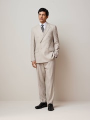 Stone Slim Fit Textured Double Breasted Suit Jacket - Image 2 of 13