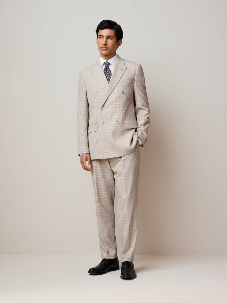 Stone Slim Fit Textured Double Breasted Suit Jacket - Image 2 of 13