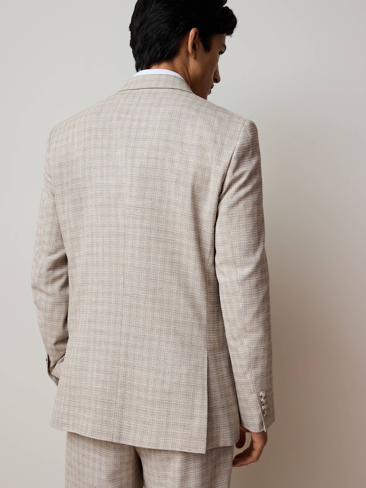 Stone Slim Fit Textured Double Breasted Suit Jacket - Image 3 of 13