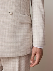 Stone Slim Fit Textured Double Breasted Suit Jacket - Image 6 of 13