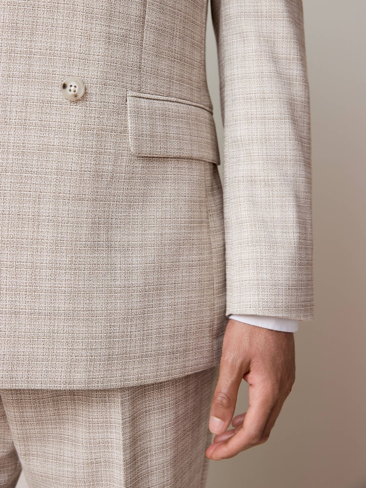 Stone Slim Fit Textured Double Breasted Suit Jacket - Image 6 of 13