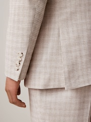 Stone Slim Fit Textured Double Breasted Suit Jacket - Image 7 of 13