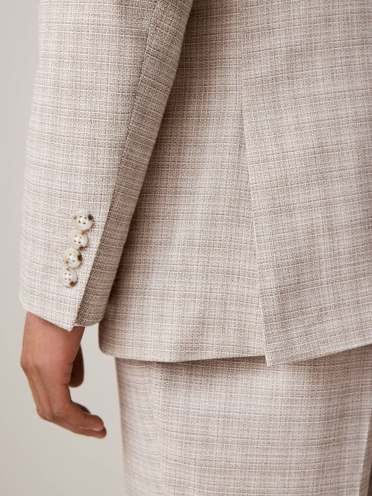 Stone Slim Fit Textured Double Breasted Suit Jacket - Image 7 of 13
