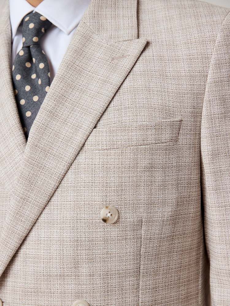 Stone Slim Fit Textured Double Breasted Suit Jacket - Image 8 of 13