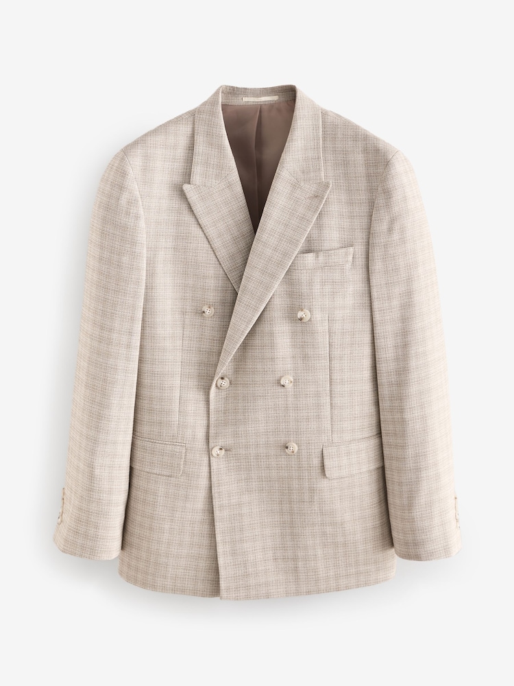 Stone Slim Fit Textured Double Breasted Suit Jacket - Image 9 of 13