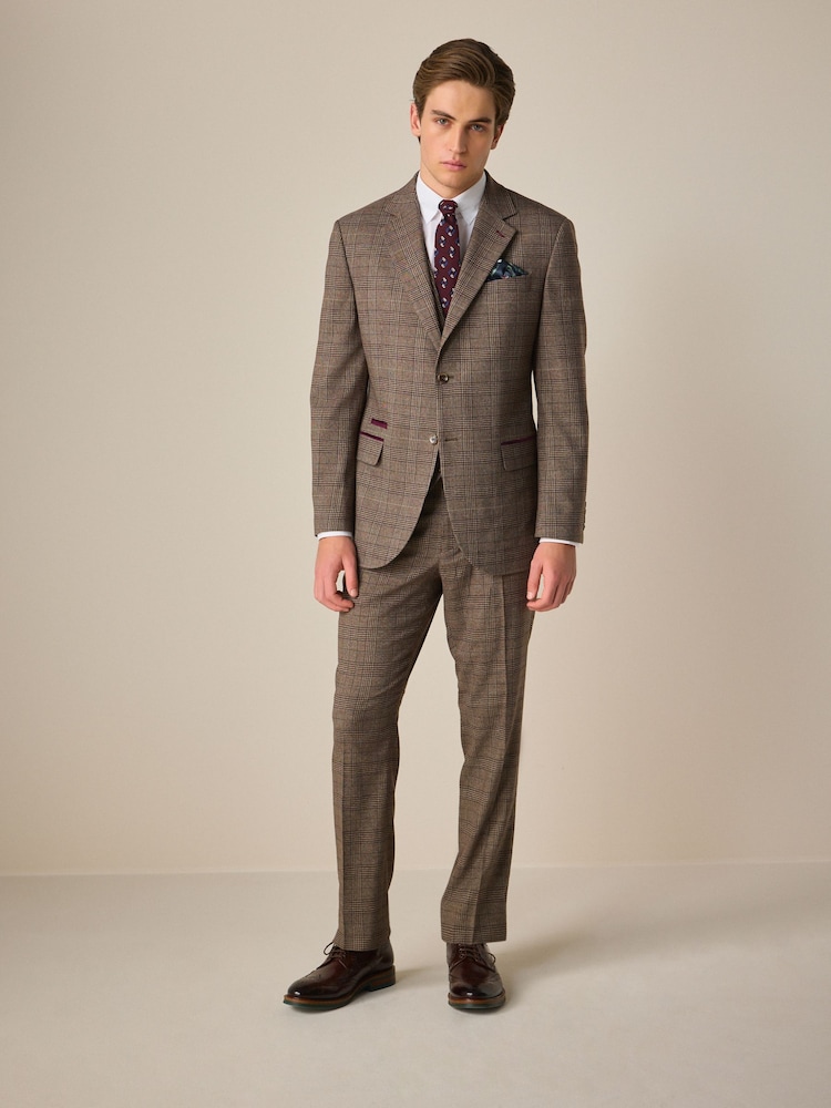 Neutral Regular Fit Trimmed Check Suit Trousers - Image 2 of 5