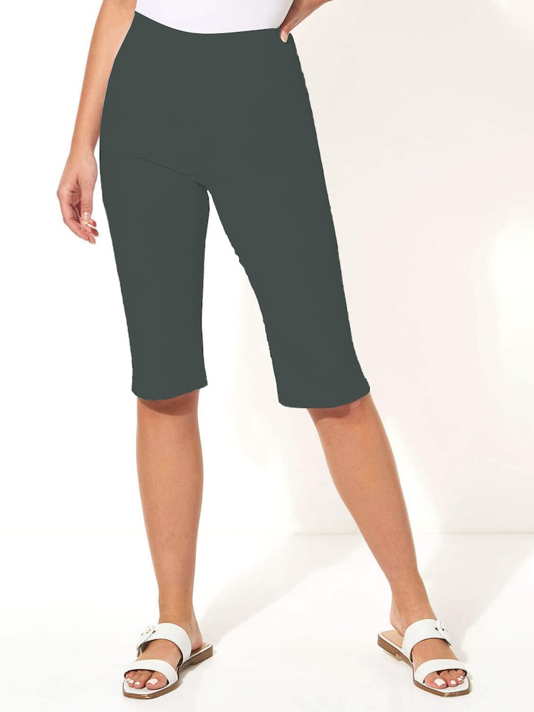 Roman Dark Green Knee Length Stretch Shorts - Image 1 of 3
