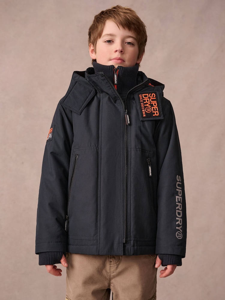 Superdry Black Fleece Lined Ripstop Coat - Image 1 of 14