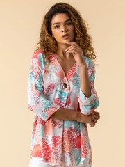 Roman Orange Button Detail Kimono Tunic Top - Image 1 of 4