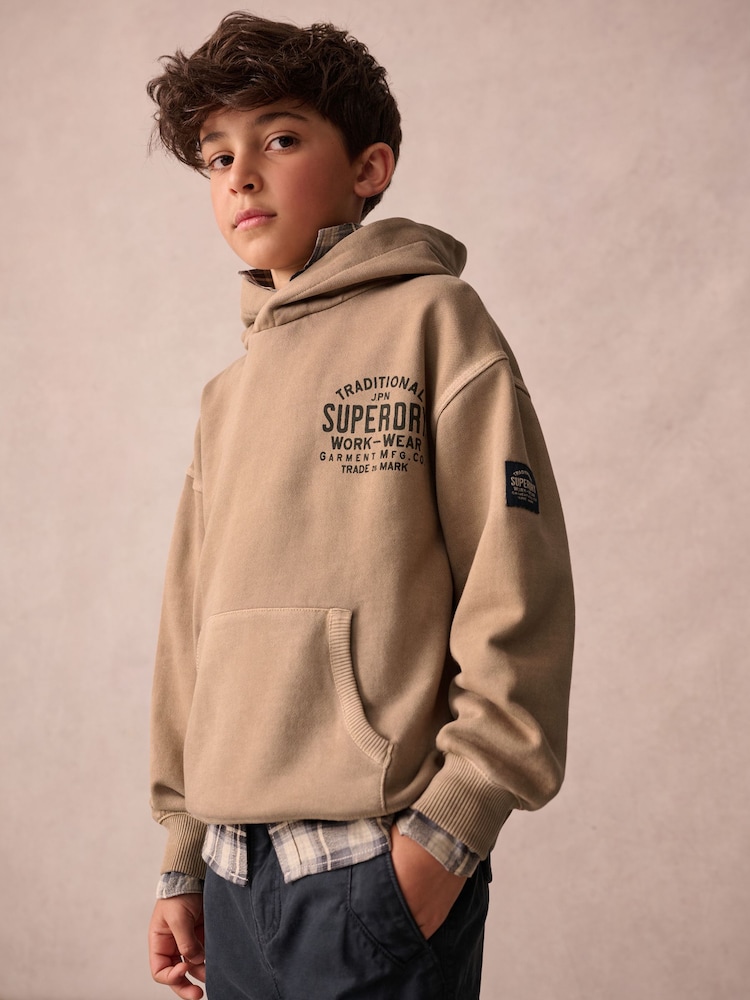 Superdry Tan Brown Classic Flag Hoodie - Image 1 of 8 Superdry Tan Brown Classic Flag Hoodie - Image 1 of 8