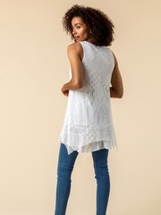 Roman White Lace Overlay Hanky Hem Vest Top - Image 3 of 4