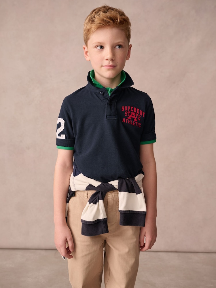 Superdry Navy Embroidered Polo Shirt - Image 1 of 7