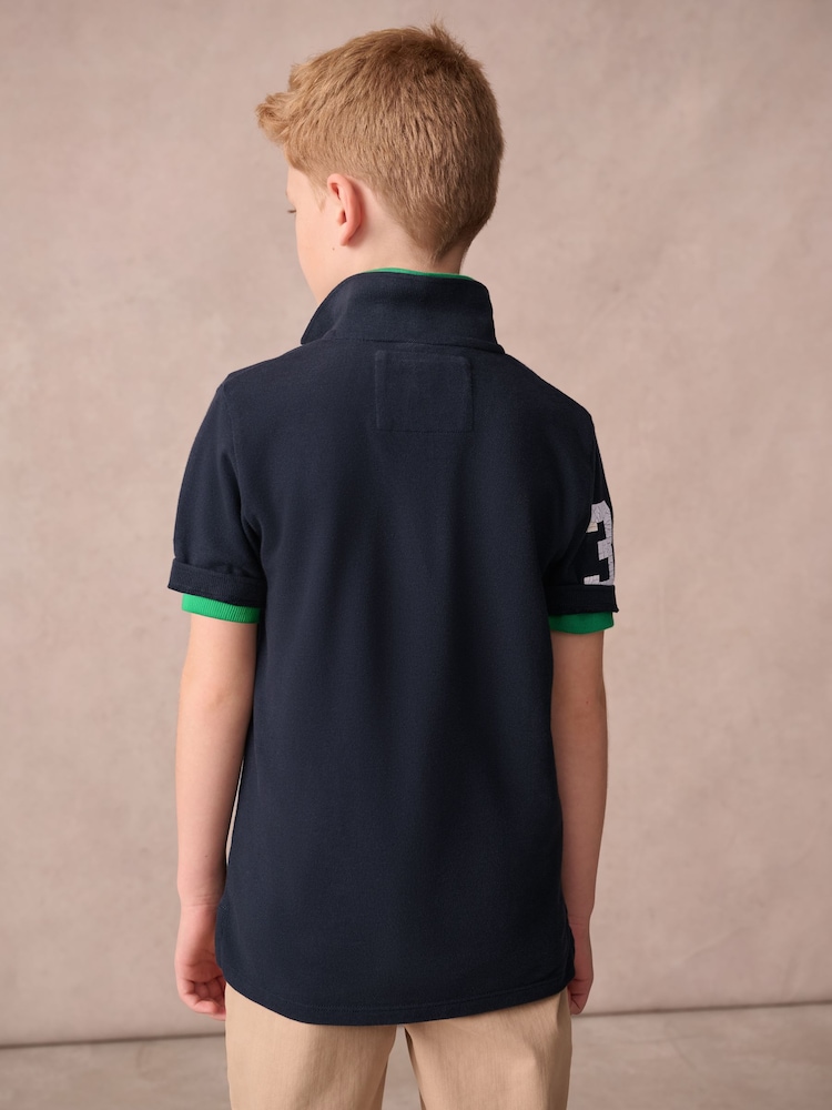 Superdry Navy Embroidered Polo Shirt - Image 2 of 7