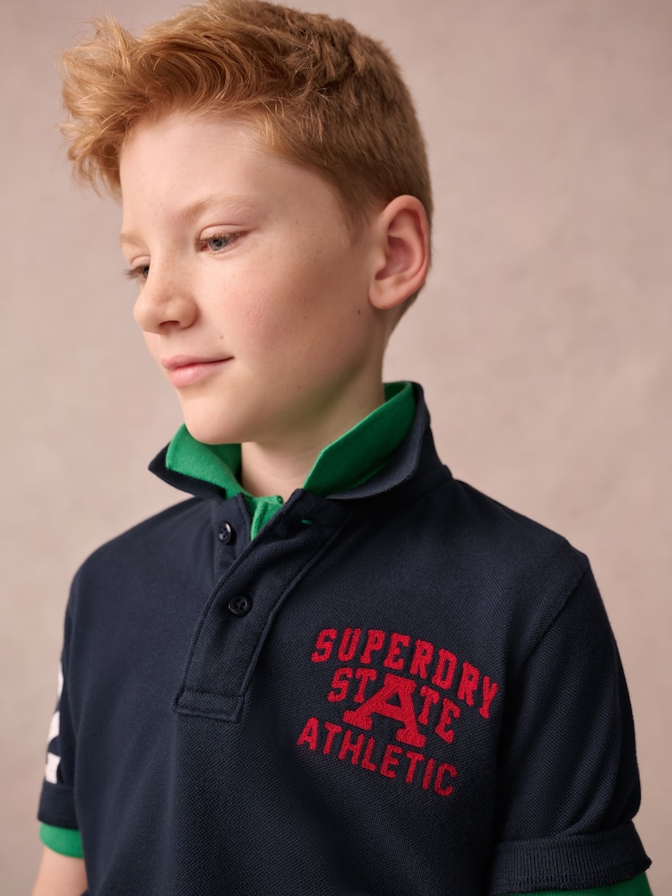 Superdry Navy Embroidered Polo Shirt - Image 3 of 7