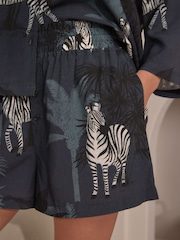 Charcoal Grey Zebra Button Through Short Set Pyjamas - Image 6 of 10
