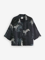 Charcoal Grey Zebra Button Through Short Set Pyjamas - Image 8 of 10