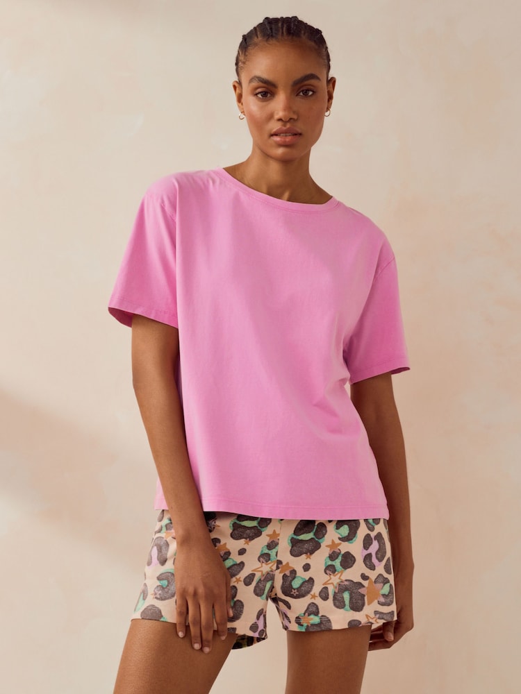 Pink Animal 100% Cotton Short Pyjamas Set - Image 1 of 7