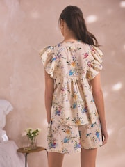 Cream Blumenmuster - Kurzes Pyjamaset aus leichter Baumwolle - Bild 1 von 5