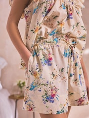 Cream Blumenmuster - Kurzes Pyjamaset aus leichter Baumwolle - Bild 2 von 5