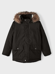 Name It Black Zip Up Faux Fur Parka Jacket - Image 1 of 5