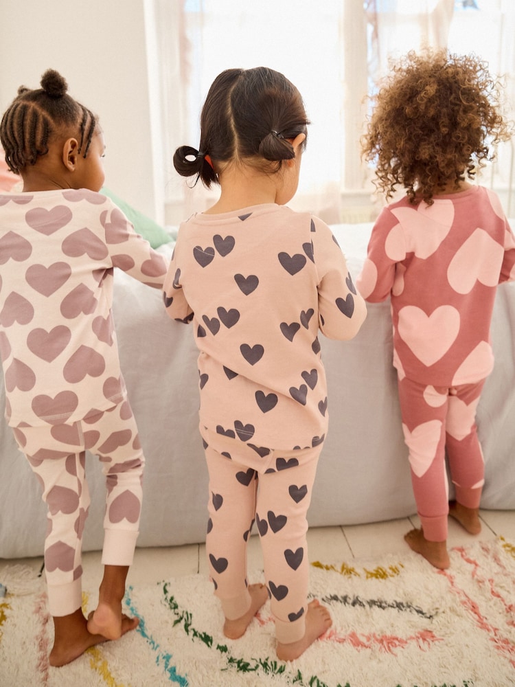 Neutral/ Pink Heart Stampy Pyjamas 3 Pack (9mths-16yrs) - Image 3 of 13