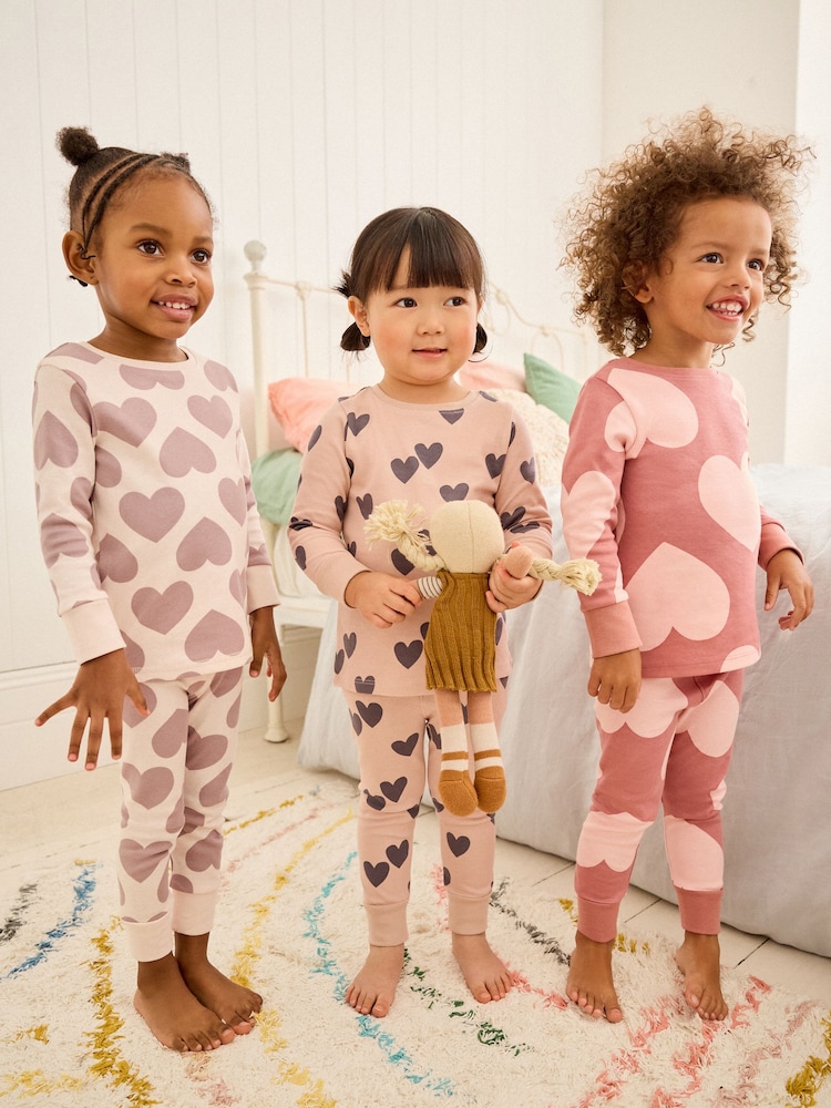Neutral/ Pink Heart Stampy Pyjamas 3 Pack (9mths-16yrs) - Image 4 of 13