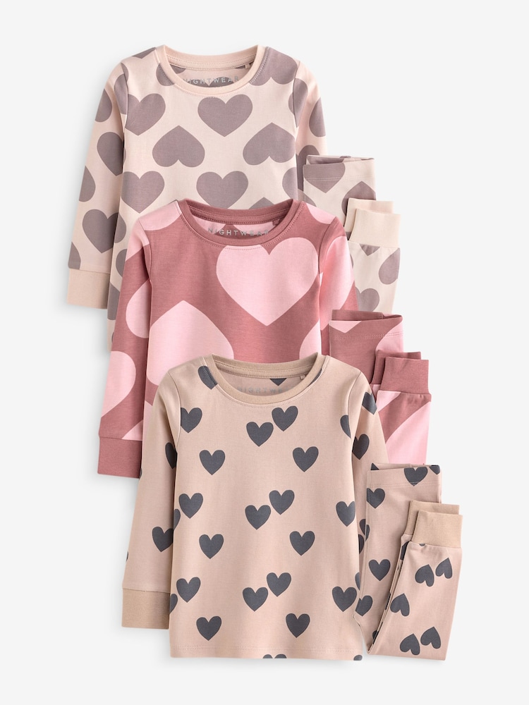 Neutral/ Pink Heart Stampy Pyjamas 3 Pack (9mths-16yrs) - Image 5 of 13