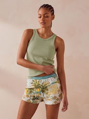 Sage Green Rib Vest Short 100% Cotton Pyjamas Set - Image 1 of 9