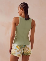 Sage Green Rib Vest Short 100% Cotton Pyjamas Set - Image 3 of 9