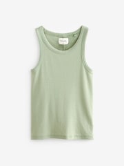 Sage Green Rib Vest Short 100% Cotton Pyjamas Set - Image 6 of 9