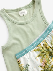 Sage Green Rib Vest Short 100% Cotton Pyjamas Set - Image 8 of 9